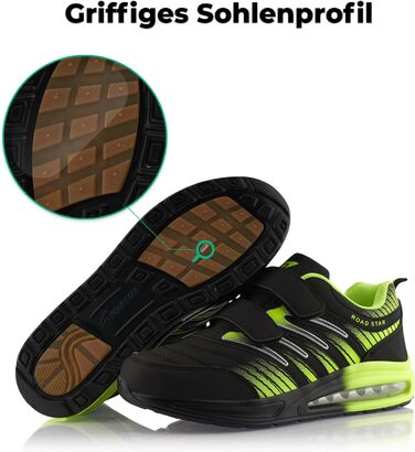 Кросівки для бігу жіночі та чоловічі з амортизацією, спортивні, легкі (42 EU, Чорний/Зелений)