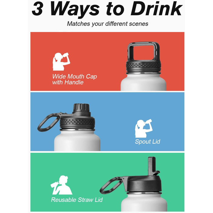 Фляга Coolflask 1,2 л з ізоляцією та трубочкою, нержавіюча сталь, 3 кришки, для спорту та офісу, зберігає холод до 48 годин, тепло до 24 годин, сіро-зелений колір