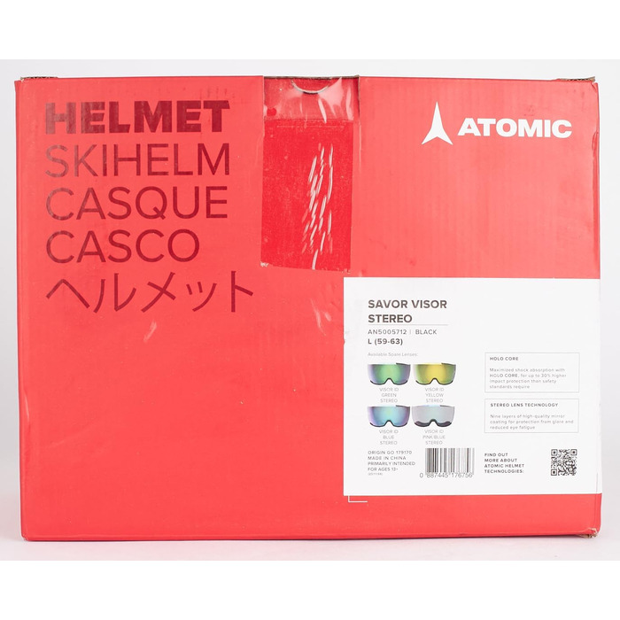 Гірськолижний шолом ATOMIC Savor Visor Stereo з візором, чорний, розмір 59-63, максимальна амортизація, вентиляція Aircon, дзеркальне покриття