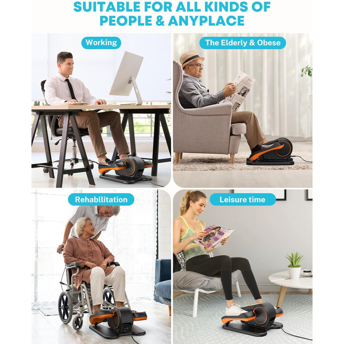 Еліптичний тренажер Gonex під стіл для літніх людей, електричний, з пультом керування, 16 рівнів швидкості, ручний та автоматичний режими (Помаранчевий)