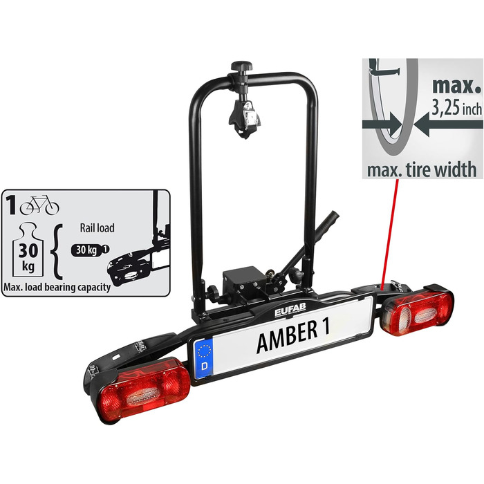 Велосипедний багажник EUFAB AMBER 1 для 1 велосипеда, E-Bike сумісний, для причепа, частково зібраний, чорний