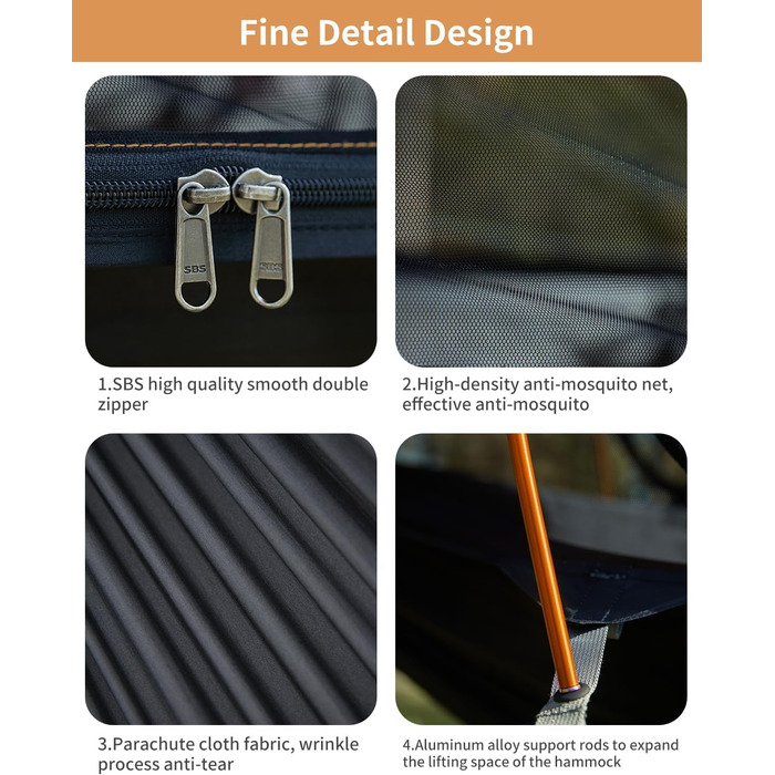 Гамак-намет Travel Bird з москітною сіткою та сонцезахистом, 290x140 см, великий простір, багатофункціональний, легкий, з ременями для кріплення до дерева, підходить для кемпінгу та відпочинку на природі (зелений/помаранчевий)