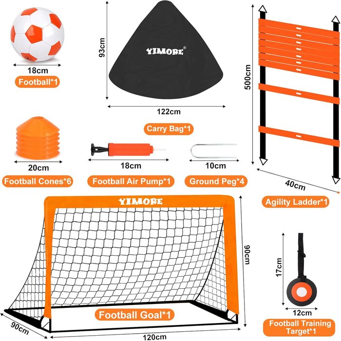 Дитячі футбольні ворота Yimore 3-в-1 для саду з сумкою, тренувальні аксесуари (120 см)