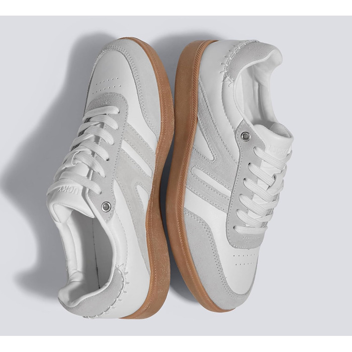 Жіночі ретро-кросівки LUCKY STEP зі шкіри для тенісу та скейтбордингу, біло-сірі, 41 EU