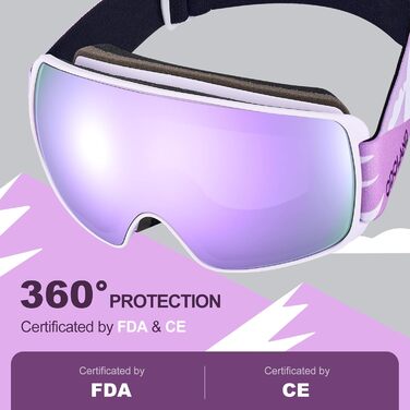 Дитячі гірськолижні маски Odoland, сноуборд маски для хлопчиків та дівчаток, сумісні зі шоломом, дзеркальні, з захистом від УФ та запобіганням запотіванню, для катання на лижах та сноуборді, VLT 20%