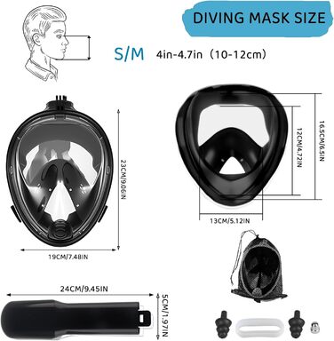 Маска для снорклінгу SilverChry з трубкою та ластами, для дорослих, чорна S/M, антизапарник, панорамний огляд