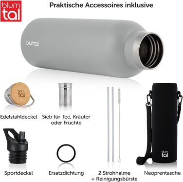 Термос-пляшка Blumtal 1л з нержавіючої сталі, подвійні стінки, ізоляція, BPA free, для напоїв та чаю, зелений колір