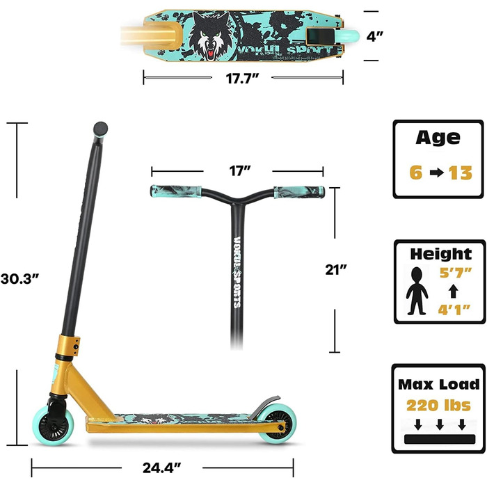 Скутер для трюків Joycruise Profi Scooters – ідеальний вибір для дітей та підлітків (від 6 років). Міцний фристайл-скутер з 360° поворотом та колесами 100 мм. Чорний колір, золоті акценти.