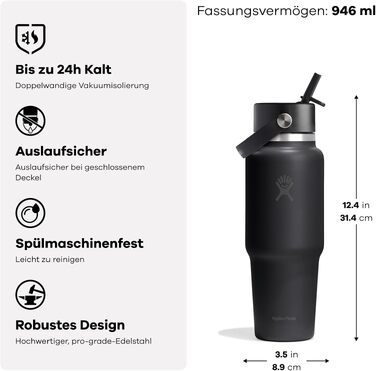 Термос-пляшка Hydro Flask Wide Flex Straw з трубочкою 946 мл, нержавіюча сталь, герметична, Shale Gray