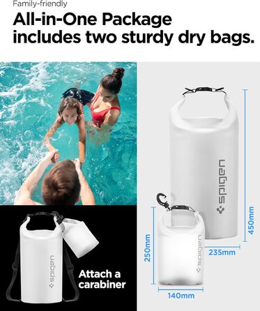 Набір водонепроникних сумок Spigen Dry Bag Set [Aqua Shield] 20L+21L для пляжу, плавання, кемпінгу, каякінгу, човнів (Snow White)