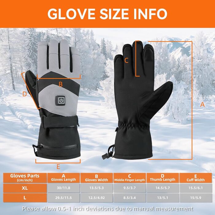 Гріючі рукавички 7.4V 3000mAh для жінок та чоловіків, водонепроникні, вітронепроникні, з підтримкою сенсорного екрану, для мотоциклів, катання на снігоходах, туризму та кемпінгу, чорні, XL