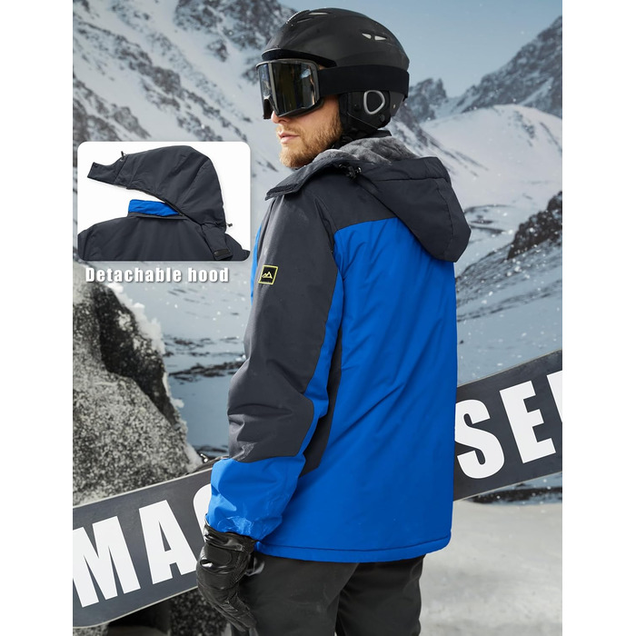 MAGCOMSEN Куртка зимова чоловіча тепла з підкладкою, водонепроникна, для катання на сноуборді, для активного відпочинку, робоча куртка з капюшоном, блакитна L