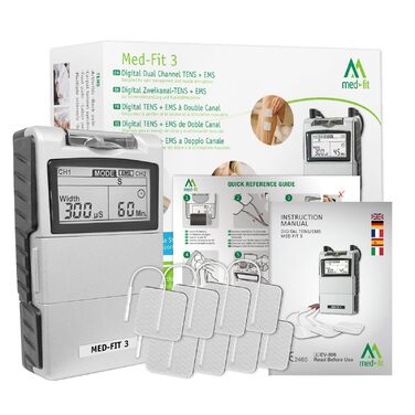 Med-Fit 3 TENS + EMS Апарат для електростимуляції м'язів та знеболення (2 канали) - медичний прилад IIa класу для лікування болю в спині, ішіасу, артрозу, шиї, плечей та нарощування м'язів