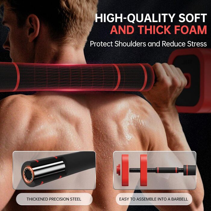 Набір гантелей JOROTO 10-30 кг 4-в-1: гантелі, штанга, гиря та бруси для фітнесу вдома. Підходить для силових тренувань та загальної фізичної підготовки.