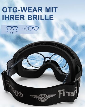 Снігові окуляри без рами для дорослих, широке поле зору, лінзи UV400 Anti-Fog, сноуборд окуляри для чоловіків та жінок, срібні