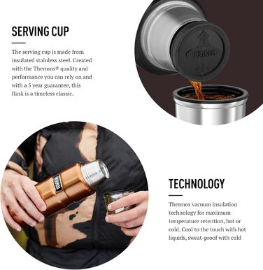 Термос Thermos Stainless King 470 мл багатоцільовий, оригінальний стиль, ізольована пляшка для подорожей і щоденного використання, чорний