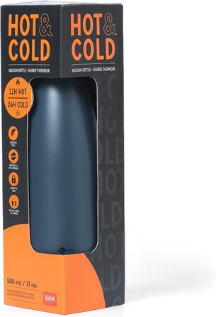 Термос пляшка Legami Hot&Cold 500 мл, чорна, герметична, знімна силіконова ручка, BPA і фталатів немає, легка та міцна