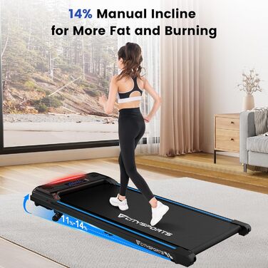 CITYSPORTS Біговий тренажер з регулюванням нахилу, Walking Pad з LED-дисплеєм та світловим ефектом, 1-6 км/год, для дому та офісу, з пультом керування (Blue)