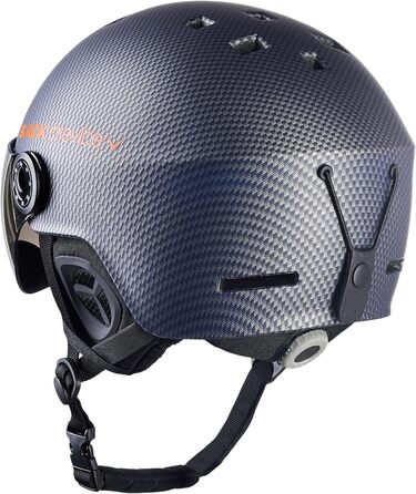 Шолом гірськолижний BLACK CREVICE Gstaad з візором (стиль пілота) | Полікарбонат, дихаючий, регульований | XS/S (51-54 см) | Carbon Navy/Orange
