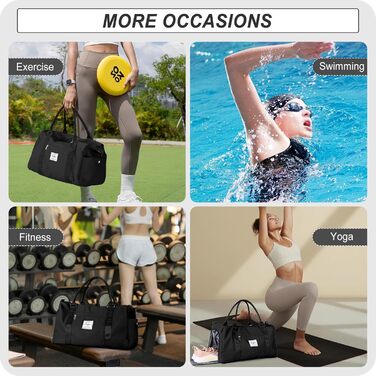 Спортивна сумка HYC00 для жінок та чоловіків, дорожня/гімнастична/йога сумка з відділенням для мокрого одягу та взуття, чорна