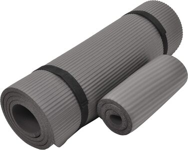 Килимок для йоги BalanceFrom GoYoga+ 1/2 дюйма, високої щільності, проти розривів, з ремінцем і підкладкою для колін, сірий