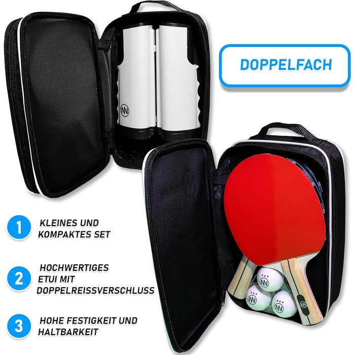 Набір для настільного тенісу NIRBUN з висувним сіткою, професійні ракетки, тенісні м'ячі 3 зірки, регульована сітка для будь-якого столу, портативний набір для 2 гравців