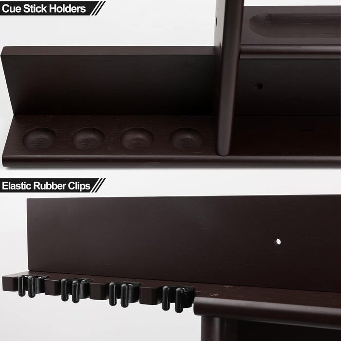 Стенд для київ та м'ячів для більярдного столу, бамбуковий, на 8 київ, з набором куль, органайзер для більярдного залу або клубу, темно-коричневий