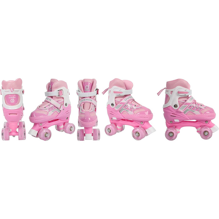 Ролики для дітей з підсвічуванням коліс, класичні ролики Quad для дівчаток та хлопчиків, зручні та дихаючі, ролики для початківців, Рожевий S (27-32)