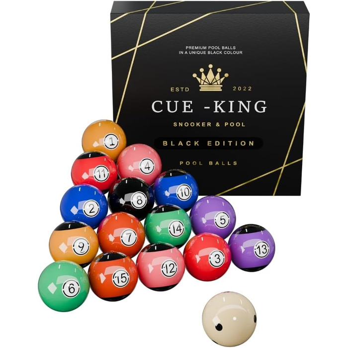 Преміум-набір для більярду: чорні кульки для більярду, клас AA+, 5,1 см, стандартний розмір UK, набір з кульками для більярду з позначками, для більярдного столу