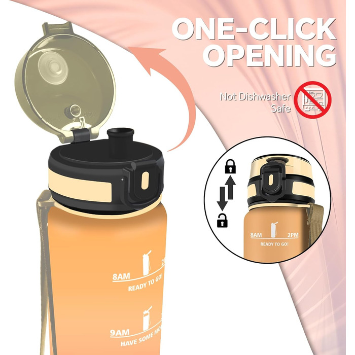Спортивна пляшка для води 1 літр з міткою часу, витокозахисна, для велосипеда, школи, офісу, фітнесу (500 мл, бурштиново-помаранчевий)