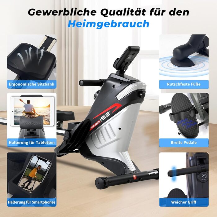 Гребний тренажер ISE для дому з магнітною системою, LCD-дисплеєм та 8 рівнями опору. Тиха гребна машина для кардіотренувань, ідеальна для домашнього спортзалу.