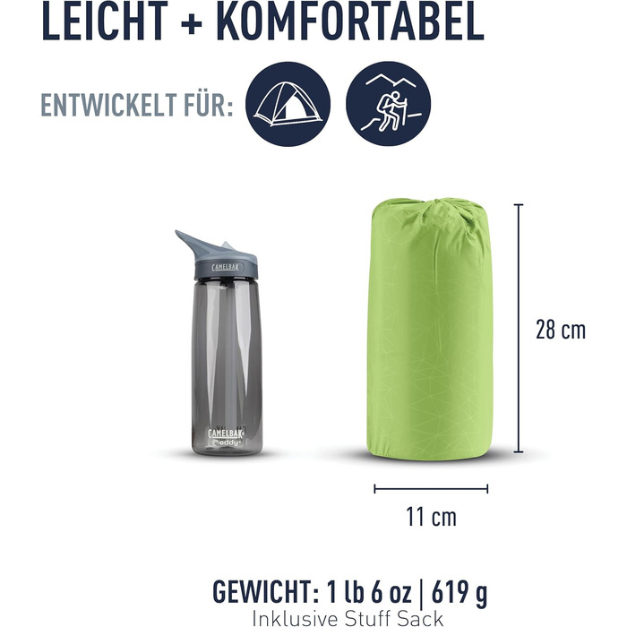 Каремат Sea to Summit Comfort Light Self Inflating - килимок для туризму, зелений (Small) - 2.5 сезони, технологія Delta Core