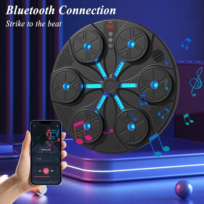 Музична боксерська машина Kamanan зі світлодіодами, Bluetooth, для дітей та дорослих, чорна