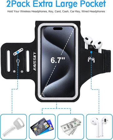 Спортивний браслет для телефону на руку: підходить для iPhone 16/15/14/13/12 Pro Max, Galaxy S25 S24. З кишенькою для навушників, для бігу та фітнесу.