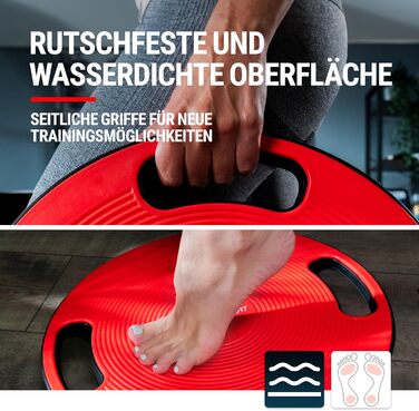 Hop-Sport Баланс Борд (Wackelbrett) - тренажер для рівноваги, пластик, 150 кг, з ручками, 40 см, червоний