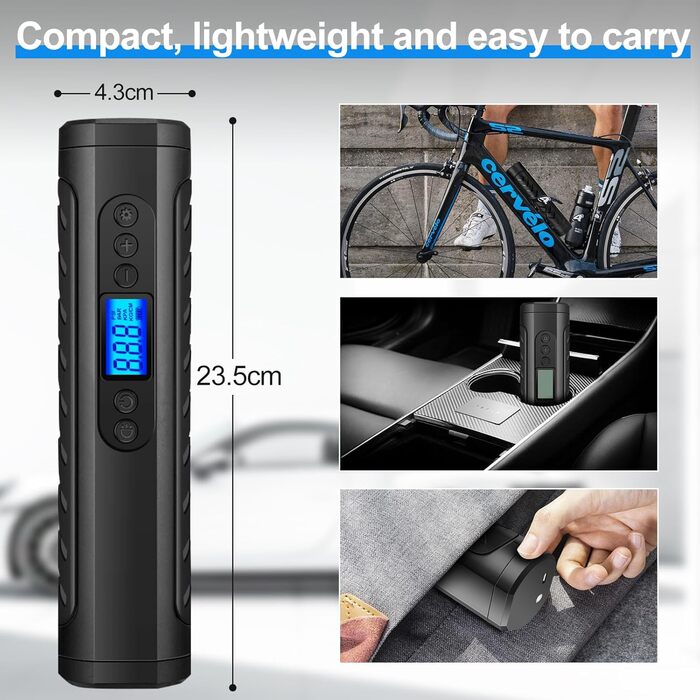 Електричний насос для велосипеда NWOUIIAY 6000 mAh з цифровим дисплеєм, 150 PSI, USB зарядка, для велосипедів, авто, мото, м'ячів. Чорний