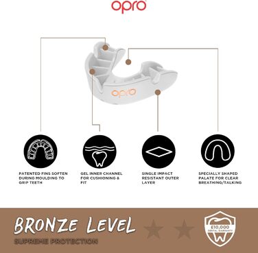 Захисний капу OPRO UFC для MMA, BJJ, боксу та інших єдиноборств (Бронзовий, Junior, Білий)