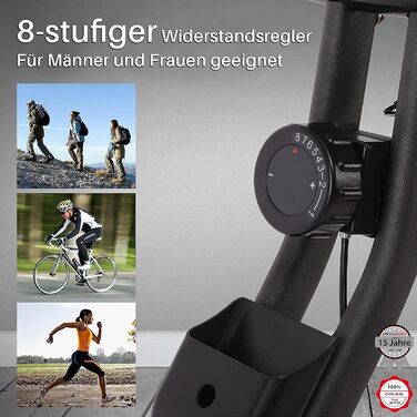 Ultrasport F-Bike 150/200: фітнес-велотренажер для дому, 8 рівнів опору, LCD дисплей, складна конструкція, для спортсменів та людей похилого віку, до 130 кг, матовий чорний