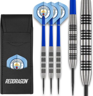 Професійні дротики для дартсу FOCO Manchester City (80% Tungsten, 24г) з металевими наконечниками, пір'ями та гаманцем для дартсу