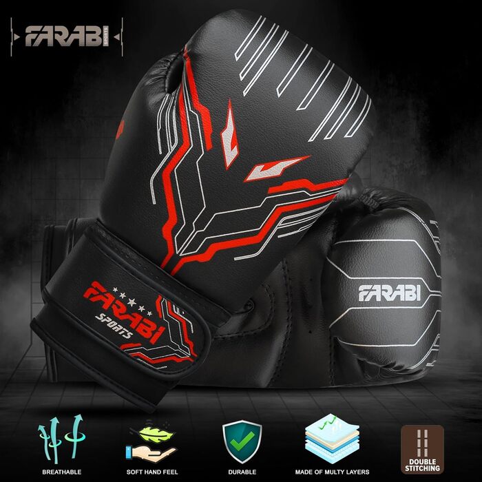 Боксерські рукавички Farabi для дітей (6oz) - чорні. Ідеальні для MMA, Муай Тай та тренувань. Розмір: 5-10 років