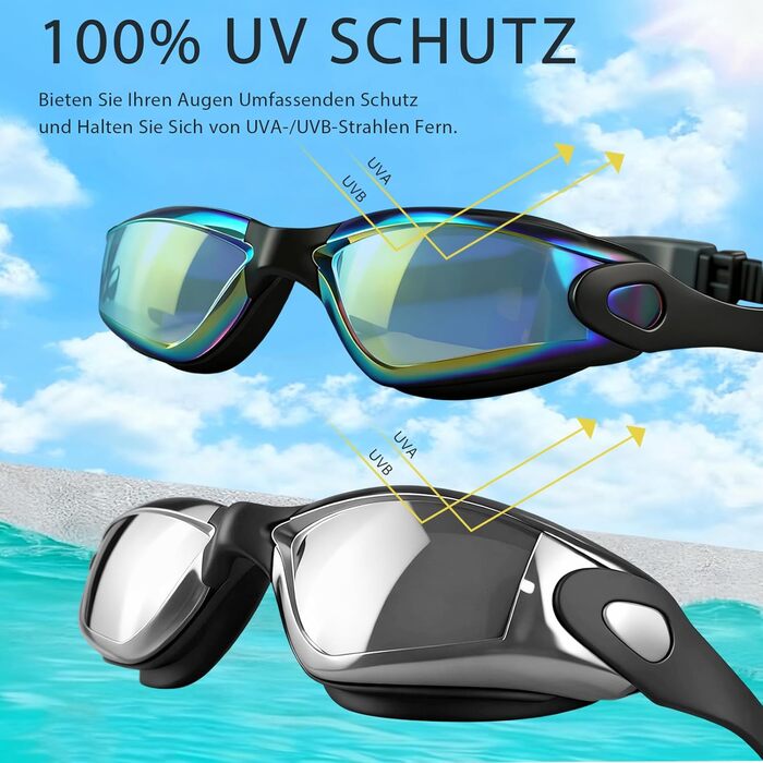 Окуляри для плавання для чоловіків, жінок та дітей, маска для дайвінгу для дітей 10 років і старше, захист від запотівання та UV-захист для дорослих, чоловіків, жінок та дитячі окуляри для плавання 10+ з дзеркальними лінзами Aqua&Klar (дзеркальні Aqua та 