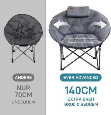 Крісло для кемпінгу EVER ADVANCED Luxus Moonchair XXL: широке, з подушкою, 150 кг, сіре