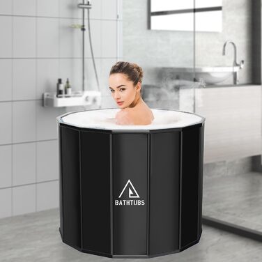 Портативна складана ванна для дорослих STARBRILLIANT (80x66 см) — крижана ванна для відновлення м'язів, SPA та загартовування, чорна, розмір L