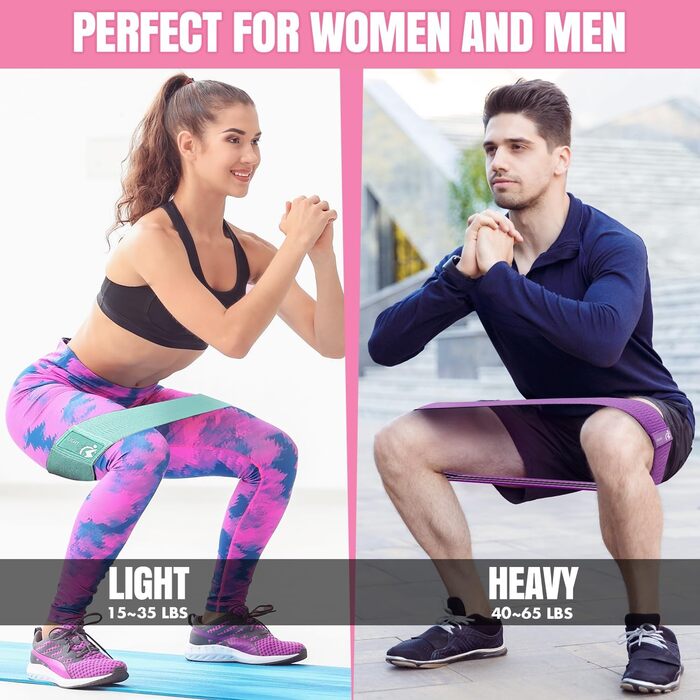 Еластичні гумки для фітнесу, набір 6 шт. (3 гумки для сідниць, 3 петлеві гумки для ніг, сідниць, стегон) для занять у залі, вдома, пілатесу, йоги (зелений, рожевий, фіолетовий)