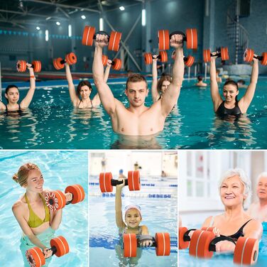 Гантелі водні Sportneer 2 шт. для аквааеробіки, аквафітнесу (піна EVA, помаранчево-білі, L)