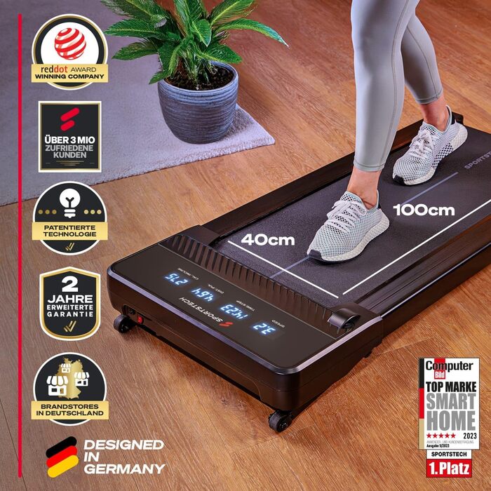 Sportstech Walking Pad: біговий килимок для дому та офісу, регулювання нахилу до 19%, LED-дисплей, компактний, тихий, з App, sPad500/1000