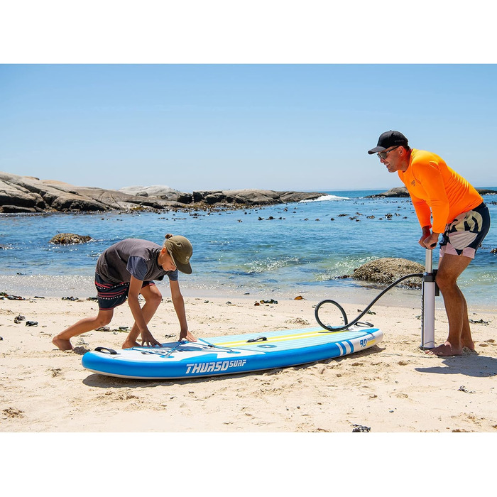 Дитяча надувна SUP-дошка THURSO SURF Wunderkind 228×76×10 см, двошарова, з веслом із карбоновим держаком, 3 плавниками, шнурком і рюкзаком, бірюзова