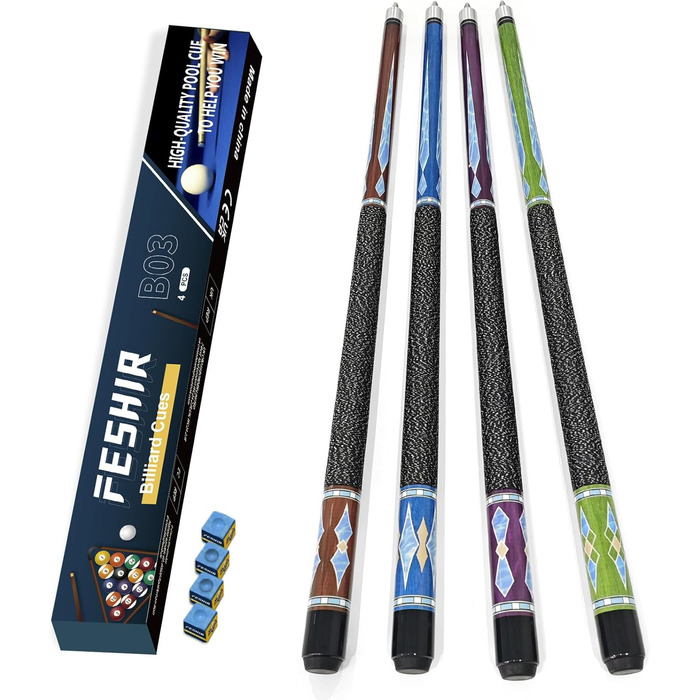 Набір кийків для більяру FESHIR (4 шт.) з преміум-мапи, крейда для кийків, 58''