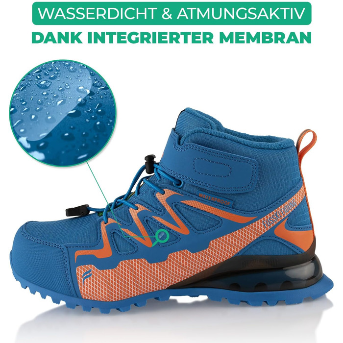 Зимові чоботи для жінок та чоловіків, водонепроникні, з утеплювачем, туристичні (39 EU, синій/оранжевий)