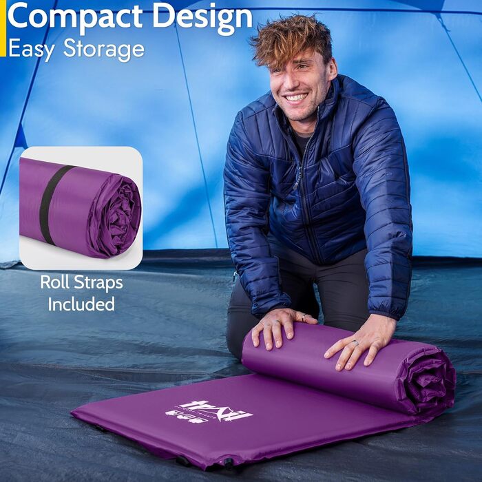 Isomatte Trail Selbstaufblasend з Memory Foam 5 см, ізольований килимок для кемпінгу, фіолетовий колір